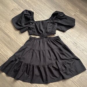 Blu Pepper | Elegant Black Puff Sleeve Cut Out Mini Dress Size Large